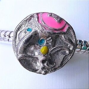 Silver & Pink Jumbo and Dumbo-inspired Bead Charm fits Snake Chain Bracelets